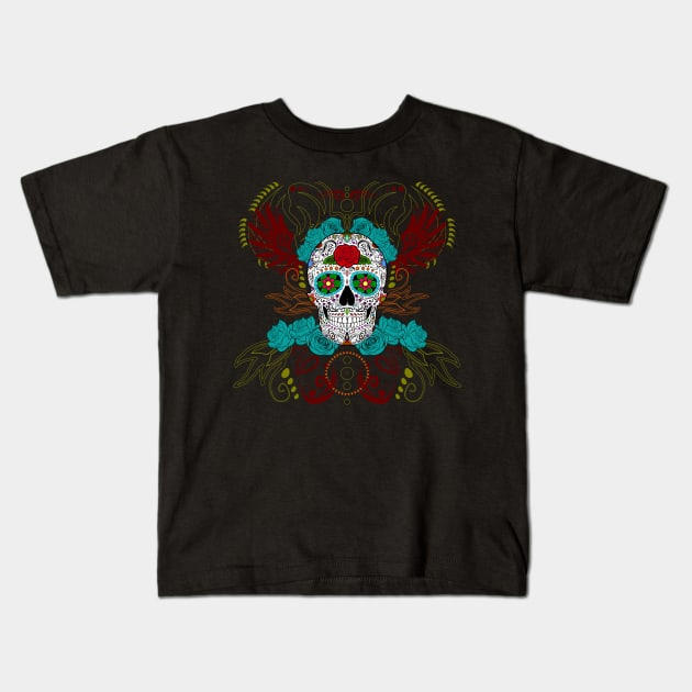 Calavera Sugar Skull Kids T-Shirt by RongWay